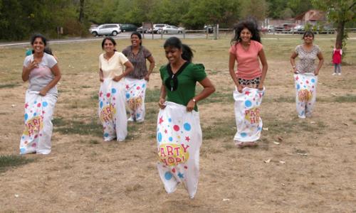 Sack race at picnic